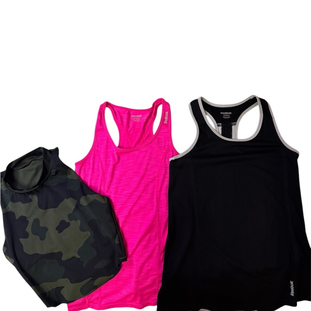 2 Reebok Women's Black and Pink Tank Tops and all in‎ motion sport bra